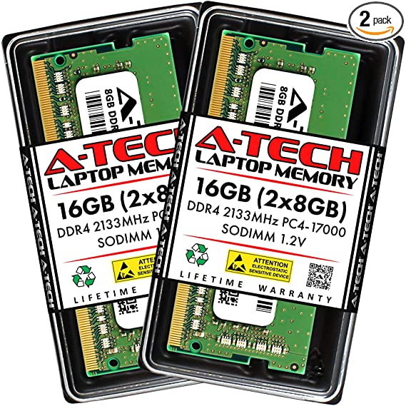 A-Tech 16GB (2x8GB) DDR4 2133 MHz SODIMM PC4-17000 (PC4-2133P) CL15 Non-ECC Laptop RAM Memory Modules