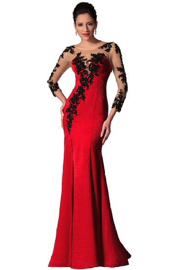eDressit New Red Sheer Top Lace Long Sleeves Evening Prom Gown (02146302)