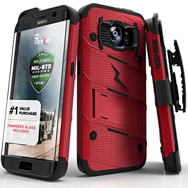 Samsung Galaxy S7 Edge Case, Zizo [Bolt Series] w/ [Galaxy S7 Edge Screen Protector] Kickstand [12 ft. Military Grade Drop Tested] Holster Clip - G935