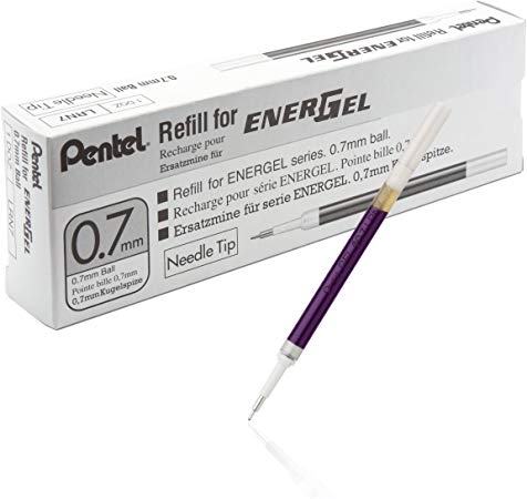 Pentel Refill Ink for EnerGel 0.7mm Needle Tip Liquid Gel Pen, Pack of 12, Violet Ink (LRN7-V-12)