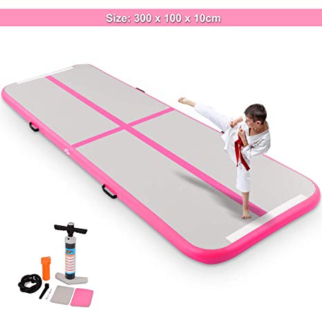 Goplus 10' x 3.3' Inflatable Gymnastic Mat Air Track Tumbling Mat with Pump Air Floor for Home Use, Beach, Park and Water