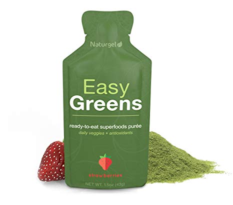 Naturgel Easy Greens, Strawberries 14-Pack - Amazing Greens Powder Mixed in Fruit Puree - Ready-to-Eat Daily Green Pre-Made Superfood