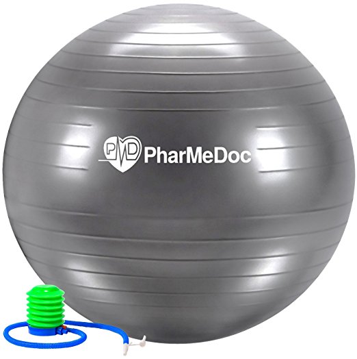 PharMeDoc Exercise Ball - Stability / Birthing Ball with Pump - Gym Quality Anti-Burst Non-Slip - Tone abs - Perfect for Physical Therapy Pilates Home Yoga Balance & Personal Training - Swiss