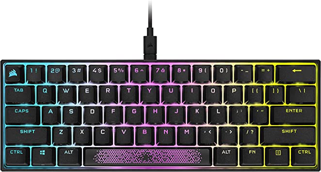 Corsair K65 RGB Mini 60% Mechanical Gaming Keyboard (Customizable RGB Backlighting, Cherry MX Red Mechanical Keyswitches, PBT Double-Shot Keycaps, AXON Hyper-Processing Technology) QWERTY NA, Black