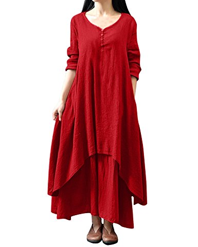 ZANZEA Women's Vintage Casual Loose Forest Girl Double Layers Long Sleeve Spring Fall A-Line Maxi Long Dress