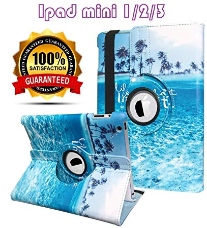 iPad Mini 1/2/3 Case - 360 Degree Rotating Stand Smart Cover Case with Auto Sleep/Wake Feature for Apple iPad Mini 1 / iPad Mini 2 / iPad Mini 3 … (Blue sea)