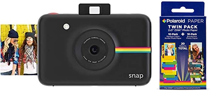 Polaroid Snap Instant Digital Camera (Black) w/ 20 Twin Pack Zink 2x3 Photo Paper