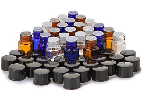 Vivaplex, 24, Assorted Colors, 1 ml (1/4 Dram) Glass Bottles, with Orifice Reducers and Black Caps