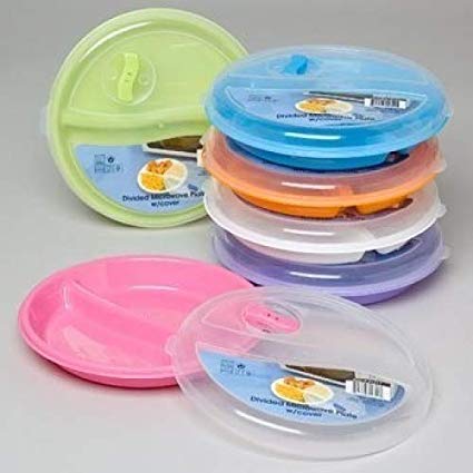 8.6in Microwave Divided Plates with Vented Lids - (Set of 6 Color Bottoms