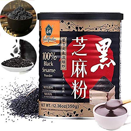 100% Black Sesame Powder, No Sugar, Low Temp Roasted, HALAL, NON-GMO, Made in Taiwan 12.36oz (350g)