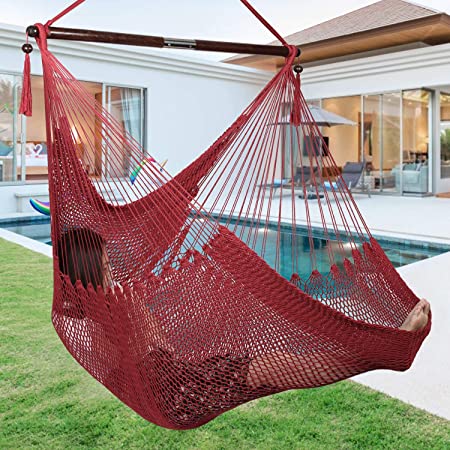 Moonlight Large Caribbean Hammock Hanging Chair, Durable Polyester Hanging Chair, Indoor/Outdoor Garden & Living Room (HC-Red)