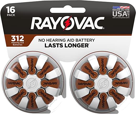 Rayovac Hearing Aid Batteries Size 312 for Advanced Hearing Aid Devices (16 Count)