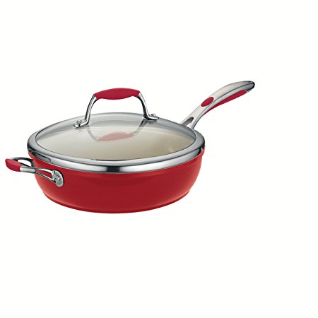 Tramontina 80110/061DS Gourmet Ceramica 01 Deluxe Covered Deep Skillet, 11-Inch, Metallic Red