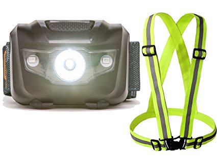 Reflective Vest with LED Running Headlamp or without - Best gear kit so you can see and be seen at night best for walking the dog, camping, hiking or jogging - The adjustable headlight comes with 3 AAA Duracell Batteries