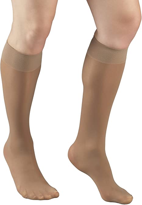 Truform Women's 8-15 mmHg Sheer Knee High Compression Stockings, Beige, Large
