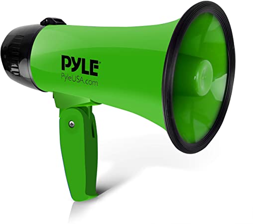 Portable Megaphone Speaker Siren Bullhorn - Compact and Battery Operated with 20 Watt Power, Microphone, 2 Modes, PA Sound and Foldable Handle for Cheerleading and Police Use - Pyle PMP22GR