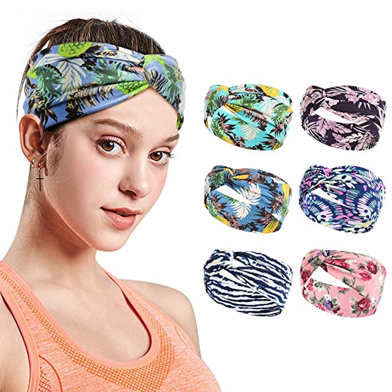 VBIGER 6 Pack Women Headband Criss Cross Head Wrap Hair Band Stretchy Headwraps Yoga Running Sports Hairband for Women (Set 2 (6 Pack))