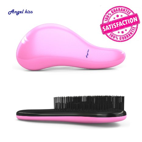 #1 BEST Detangling Brush - Angel Kiss Glide Thru Detangler brush for Wet, Dry, Fine, Thick & Kids Hair - All Hair Types. No More Tangle! Professional Salon Quality Comb-100% Happiness Guarantee (Pink)