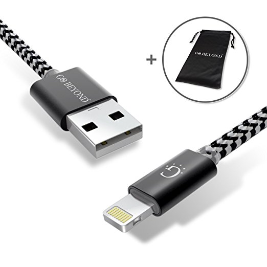 Go Beyond Nylon Braided Series 3ft 8pin USB Charge and Sync Cable for iPhone SE/5/6/6s/Plus/iPad Mini/Air/Pro (Space Grey Nylon, USA Seller, SHIPPED IN SAME BUSINESS DAY. Compatible with new iOS)