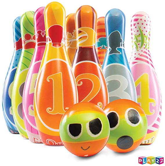 Play22 Kids Bowling Set with Carrying Bag - Colorful 12 Piece Toy Bowling Set - Sturdy Soft Foam Set - Includes 10 Pins and 2 Balls – Childrens Bowling Set & Toddler Bowling Set - Original