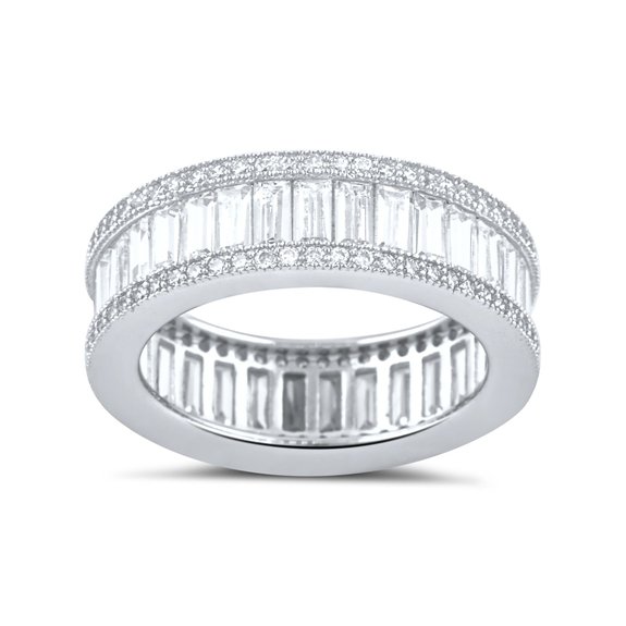 Sterling Silver Simulated Diamond Baguette Eternity Ring Size 5 - 9