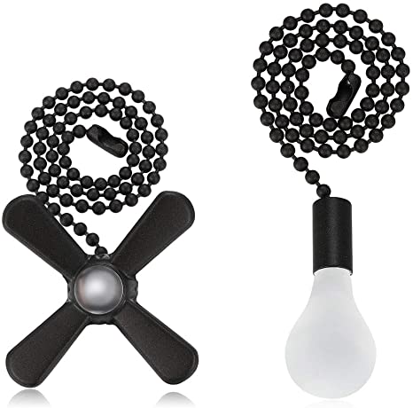 Ceiling Fan Pull Chain, 12-inch Light Bulb and Fan Cord Extension Chains (Black)
