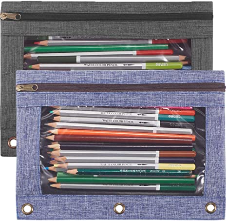 Pencil Pouch 3 Ring, Binder Zipper Pouch Case,Zippered Pencil Pouches for School Students Office 3 Ring Binder