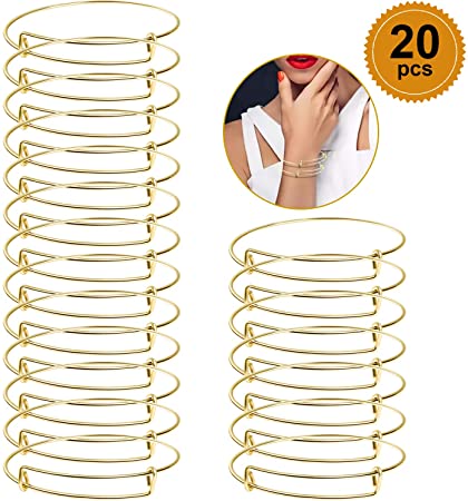 UPINS 20Pcs Expandable Bangle Blank Bracelets Adjustable Wire Women Bracelets for Jewelry Making, Gold