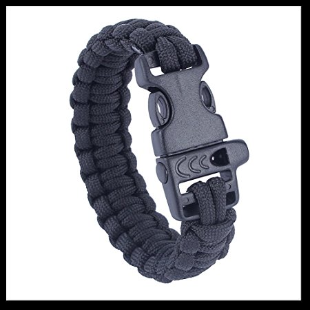 550Paracord Parachute Cord Strong Compiled Bracelet Emergency Military Survival Whistle Plastic Buckle Wristband Rope Available For Camping,Outdoor Activities (Black)HW081