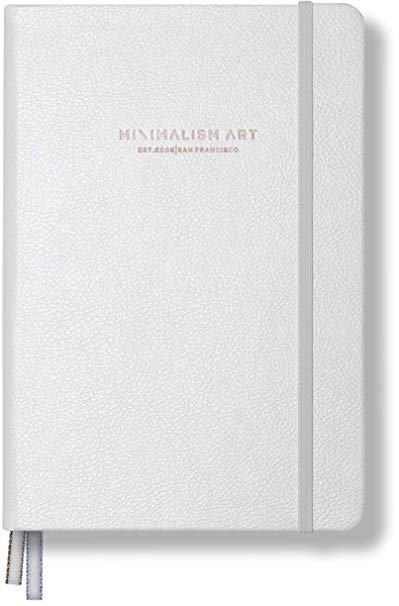 Minimalism Art, Premium Edition Notebook Journal, Classic 5 x 8.3 inches, Dotted Grid Page, Hard Cover, 124 Numbered Pages, Gusseted Pocket, Ribbon Bookmark, Ink-Proof Paper 120gsm (White)