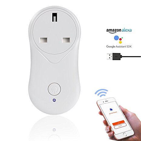 Smart Plug WiFi Smart UK Plug Wireless Timer Socket Remote Control by Smartphone Voice Control With Amazon Echo & Google Home, Power Switch Outlet With USB Charging Port No Hub Required (White)