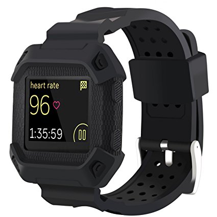 Moretek Blaze bands , Frame Rugged Protective Case with Strap Bands for Fitbit Blaze Smartwatch / Watch Sport Replacement Band (NewBlack)