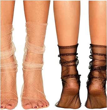 DIDK Women's Decorated Mesh Lace Sheer Loose Crew Socks