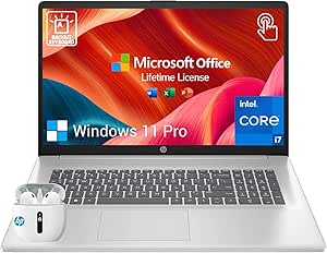 HP Newest 17 Touchscreen Laptop Computer, 17.3 Inch HD  Touch Screen Business PC, Core i7, 64GB RAM, 2TB SSD, Windows 11 Pro, Lifetime Microsoft Office, 10-Key Numeric Backlit Keyboard, HDMI, Webcam