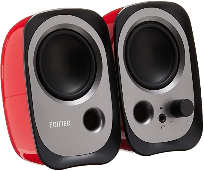 Edifier R12U Active USB Powered Multimedia Speaker System – Bass Reflex, 3.5mm AUX Port, Headphone Jack, Master Volume with Built-in Power Switch, Ideal for Gaming, Music, Computer PC, Notebook (Red)