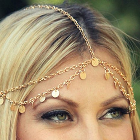TEKIMBE Head Chain Hair Accessorie Sequins Tassel Headpieces Hairband for Women Girls