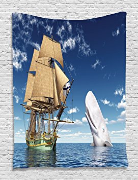 Whale Decor Ocean Lover Pirate Flag Sailorboat Ornament Decorations Living Room Bedroom Accessories for Home Dorm Kids Youth Nursery Wall Decor Tapestry Wall Hanging, White Blue