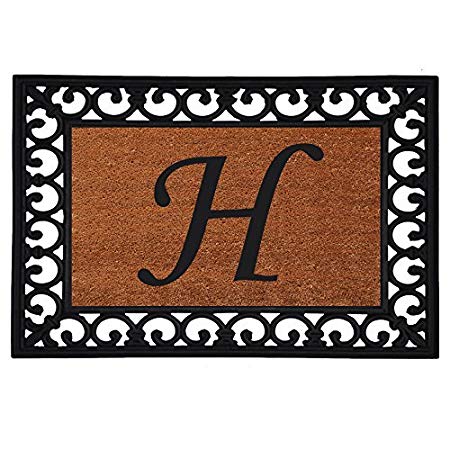 Home & More 180041925H Inserted Doormat, 19" X 25" x 0.60", Monogrammed Letter H, Natural/Black