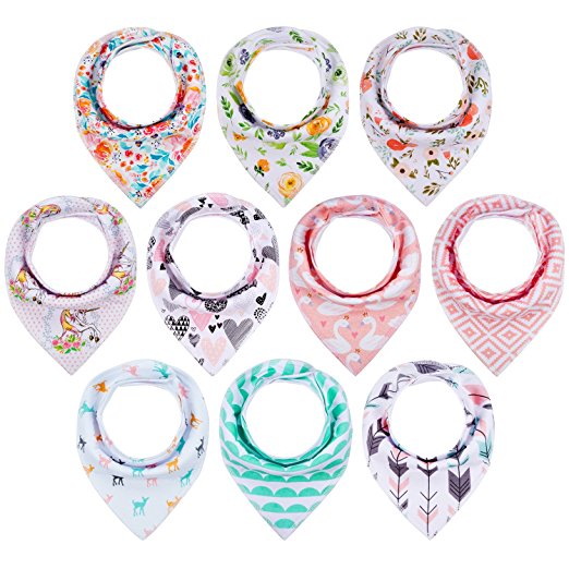 10-Pack Baby Girl Bandana Drool Bibs Gift Set for Drooling Teething by MiiYoung