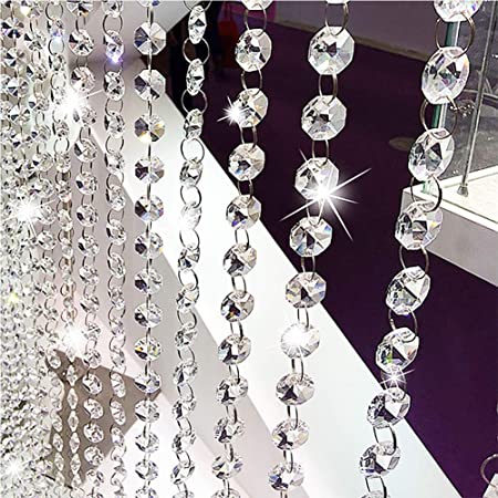 Crystal Beads Chain,Clear Crystal Garland Chandelier Octagon Beads Glass Crystal Chandelier Beads Lamp Chain for Wedding Party Tree Garlands Decoration DIY Jewelry Making 16.4Ft(5M)
