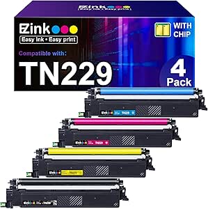 E-Z Ink Compatible Replacement for Brother TN229 TN229xl Toner Cartridges 4 Pack High Yield for MFC-L3780CDW HL-L3280CDW MFC-L3720CDW HL-L3220CDW HL-L3295CDW HL-L8245CDW TN-229 TN229 B/C/M/Y (4 Pack)