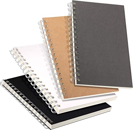 4 Pieces A5 Spiral Blank Hard Cover Notebook Blank Sketchbook Kraft Spiral Notebook Blank Inner Pages 50 Sheets of 100 Pages for Home School Office (Solid Color)