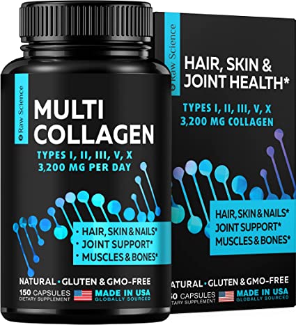 Multi Collagen Pills Types I II III V & X 150 Capsules 3300 mg - Hydrolyzed Collagen Peptides for Men & Women - Multi Collagen Bovine Bone Broth Supplements - Made in USA, Non-GMO, Gluten Free