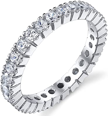 3MM Sterling Silver 925 Eternity Ring Engagement Wedding Band Ring With Cubic Zirconia CZ