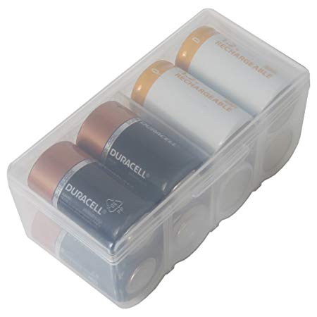 Home-X - Clear D Battery Storage Case, Stores and Organizes Batteries in a Hard, See-Through Case for Easy Access, Fits Up to 8 D Batteries