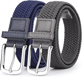 2 Pack Braided Elastic Belts for Men, Radmire Womens Stretch Golf Woven Belts for Jeans Pants