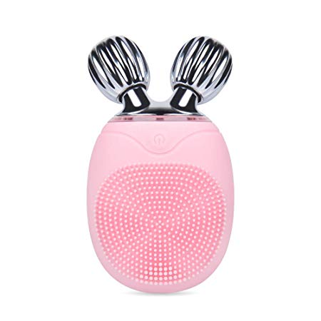 Silicone Facial Cleansing Brush, Acavado Mini 3D Roller Face Massager 5 Speeds Vibration Adjustment for Exfoliating Face Lift Firming Waterproof USB Rechargeable