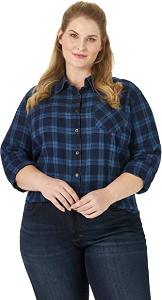 Riders by Lee Indigo Womens Plus Size Heritage Long Sleeve Front Solid Twill Shirt