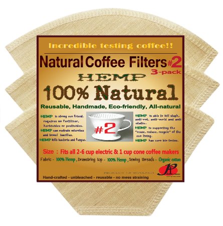 PampF3 packNatural Reusable Cone Coffee Filters 2 - FULL TASTE - NO HARMFUL CHEMICAL IN YOUR DRIP COFFEE ANYMORE- 100 Natural - fits all 2-6 cup electric and 1 cup Melitta pour-over coffee makers 2