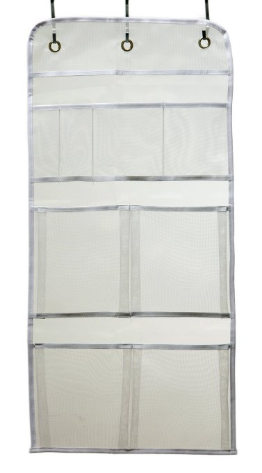 Misslo Hanging Mesh Pockets Hold 340oz/1000ml Shampoo Shower Organizer with Over the Door Hooks (15 *31 In, White)
